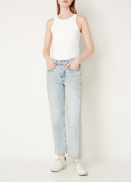 7 For All Mankind Julia mid waist boyfriend jeans met studs - voorkant 3 indigo