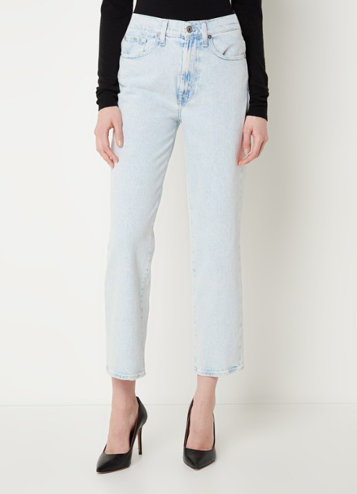 7 For All Mankind Logan high waist straight leg jeans met lichte wassing - detail 3 indigo