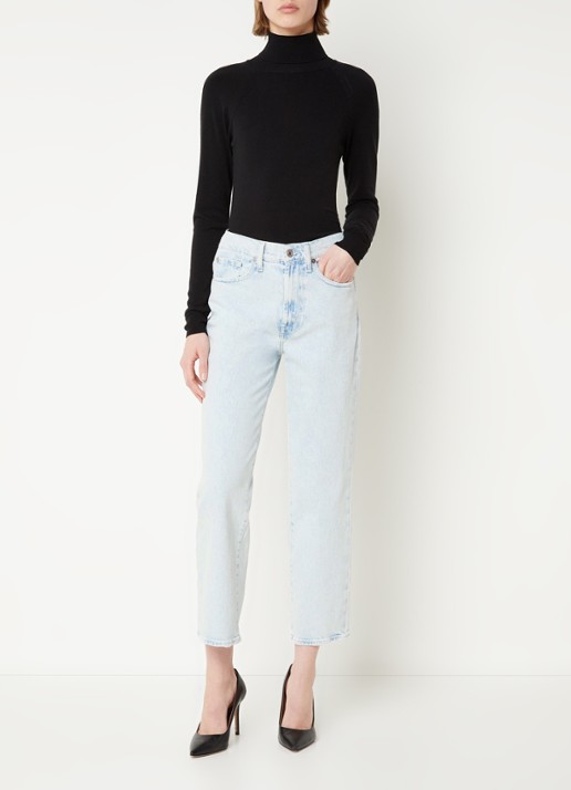 7 For All Mankind Logan high waist straight leg jeans met lichte wassing - voorkant 2 indigo
