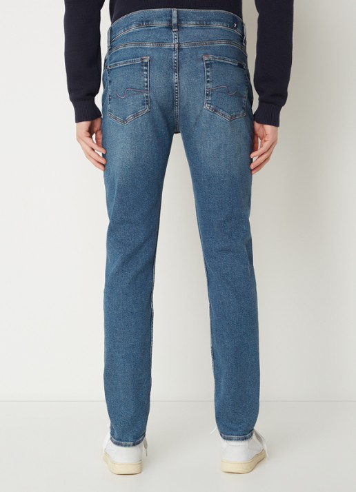 7 For All Mankind Tapered jeans met medium wassing - achterkant 3 indigo