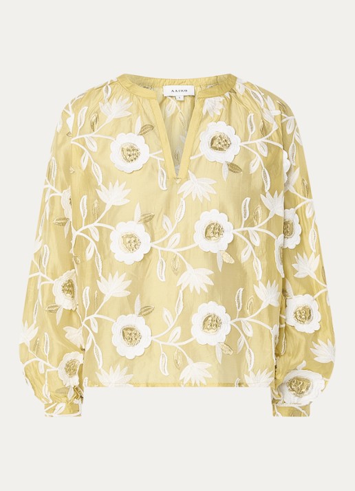 Aaiko Alanza blouse met borduring - voorkant 3 mosterd