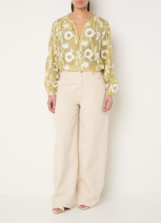 Aaiko Alanza blouse met borduring - voorkant 4 mosterd