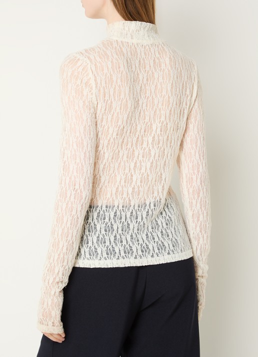 Aaiko Amy semi-transparante top met broderie - achterkant 2 gebroken wit