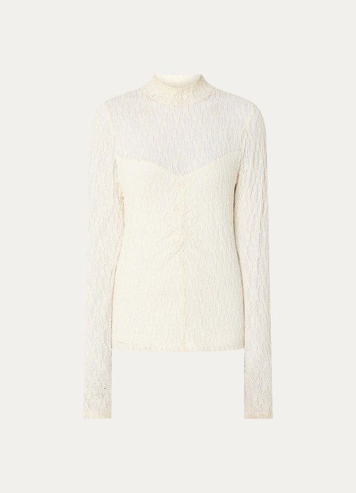 Aaiko Amy semi-transparante top met broderie - voorkant 3 gebroken wit