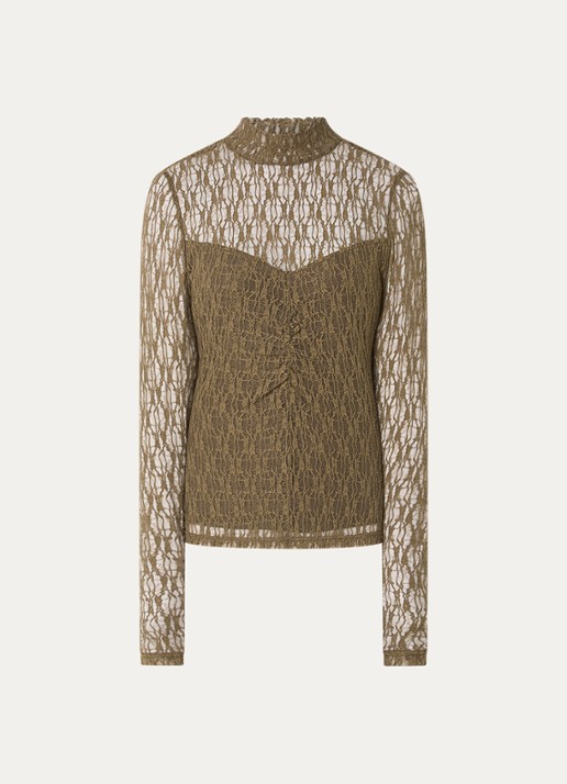 Aaiko Amy semi-transparante top met broderie - voorkant 3 olijfgroen