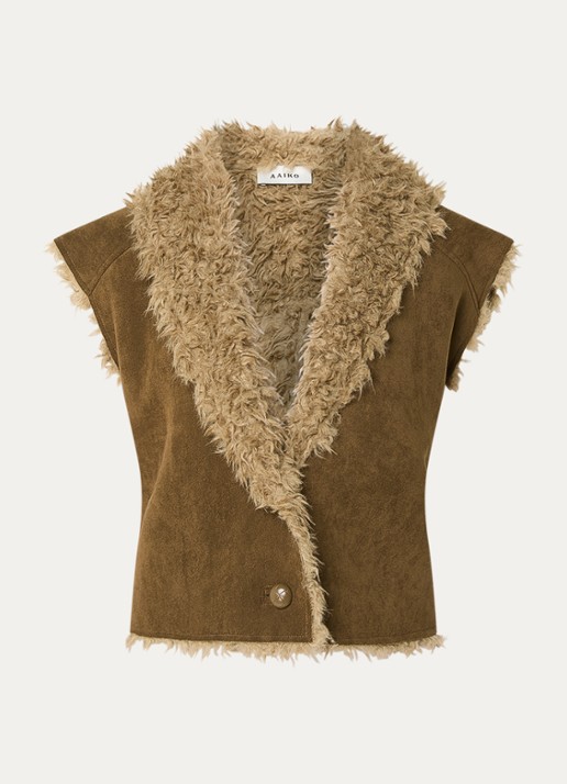 Aaiko Avrelle gilet van imitatiesuède met details van imitatiebont - voorkant mosgroen
