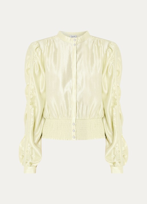 Aaiko Beaudine blouse met ballonmouw en metallic finish - voorkant 3 lichtgeel