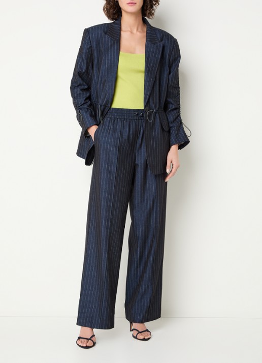 Aaiko Brynn blazer met streepprint en klepzakken - voorkant 2 donkerblauw