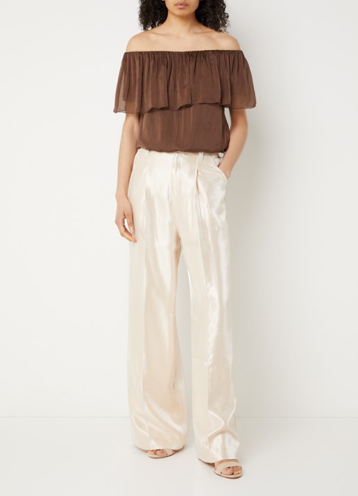 Aaiko Caprice off shoulder top in zijdeblend - voorkant 3 donkerbruin