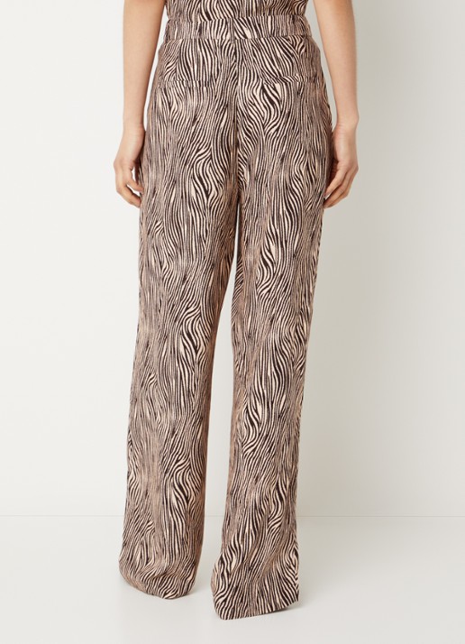 Aaiko Cecilia mid waist straight fit pantalon met zebraprint - achterkant bruin