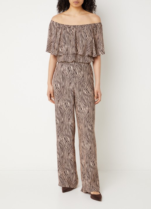 Aaiko Cecilia mid waist straight fit pantalon met zebraprint - voorkant 4 bruin