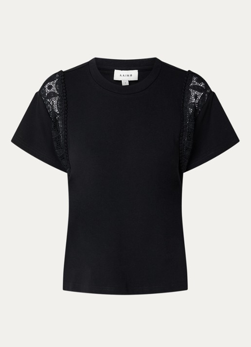 Aaiko Ceyda T-shirt met broderie - voorkant zwart