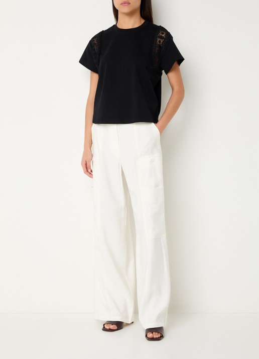 Aaiko Ceyda T-shirt met broderie - voorkant 2 zwart