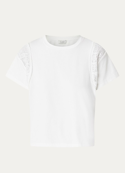 Aaiko Ceyda T-shirt met broderie - voorkant wit