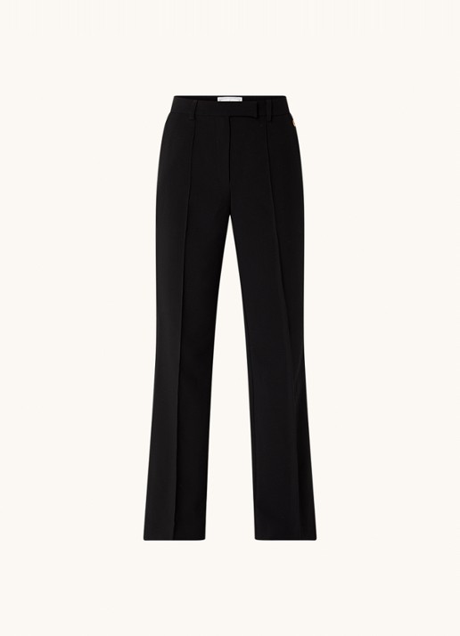 Aaiko Chantalle high waist wide fit pantalon met persplooi en structuur - voorkant 3 zwart