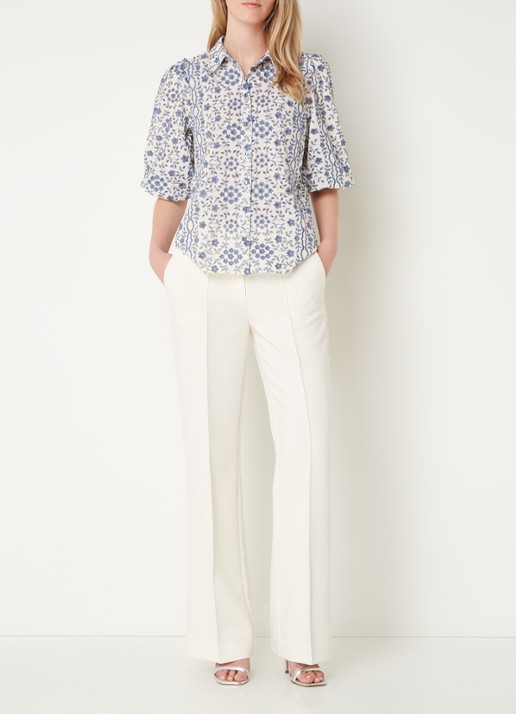 Aaiko Chantalle high waist wide fit pantalon met persplooi en structuur - voorkant 4 creme
