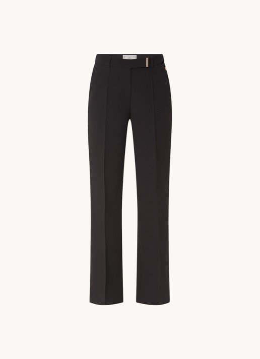 Aaiko Chantalle high waist wide fit pantalon met persplooi en structuur - voorkant 5 zwart