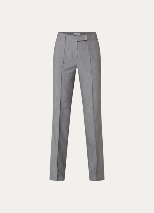 Aaiko Chantalle high waist wide fit pantalon met persplooi en structuur - voorkant 2 middengrijs