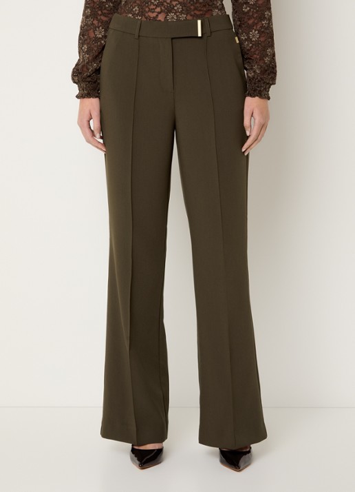 Aaiko Chantalle high waist wide fit pantalon met persplooi en structuur - detail 3 bronsgroen