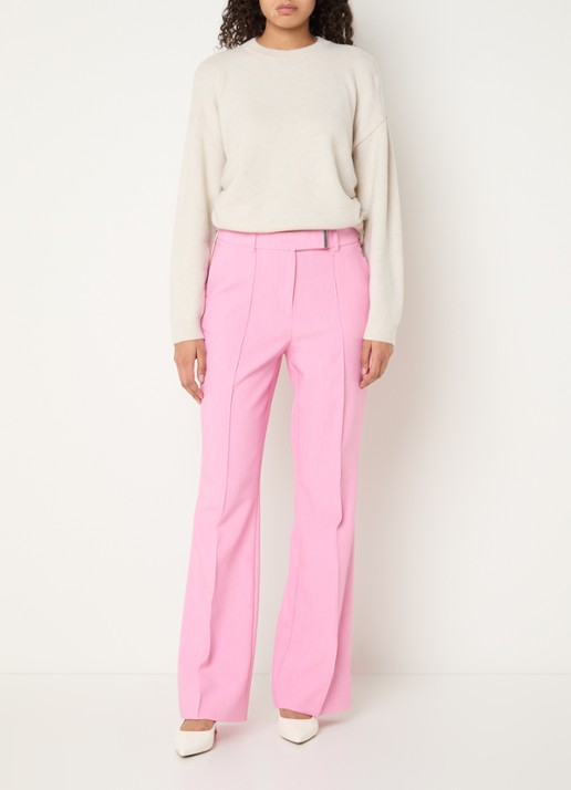 Aaiko Chantalle high waist wide fit pantalon met persplooi en structuur - voorkant 2 lichtroze