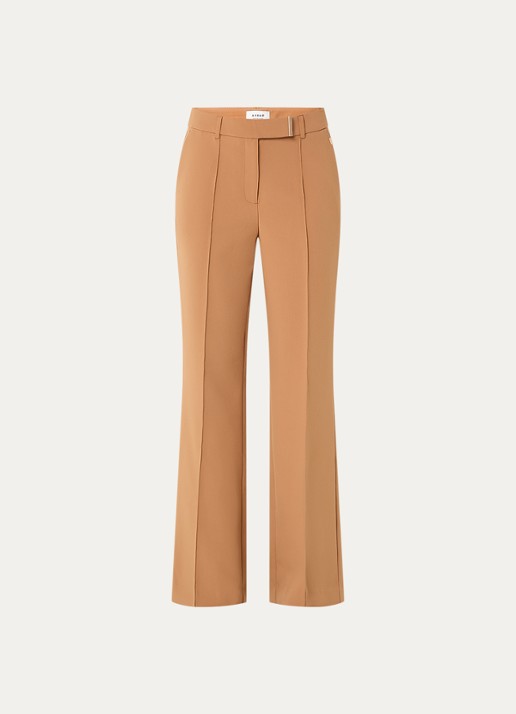 Aaiko Chantalle high waist wide fit pantalon met persplooi en structuur - voorkant 3 camel
