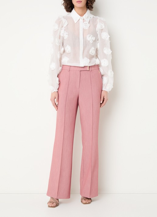 Aaiko Chantalle high waist wide fit pantalon met persplooi en structuur - voorkant 3 roze