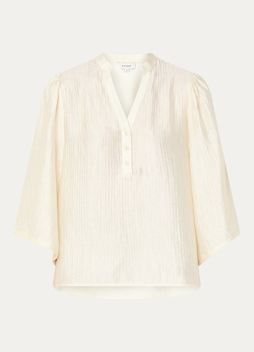 Aaiko Dahla tuniek met V-hals en ballonmouw - voorkant 3 taupe