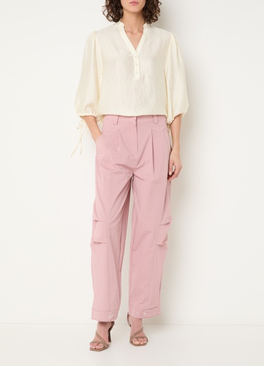 Aaiko Dahla tuniek met V-hals en ballonmouw - voorkant 4 taupe