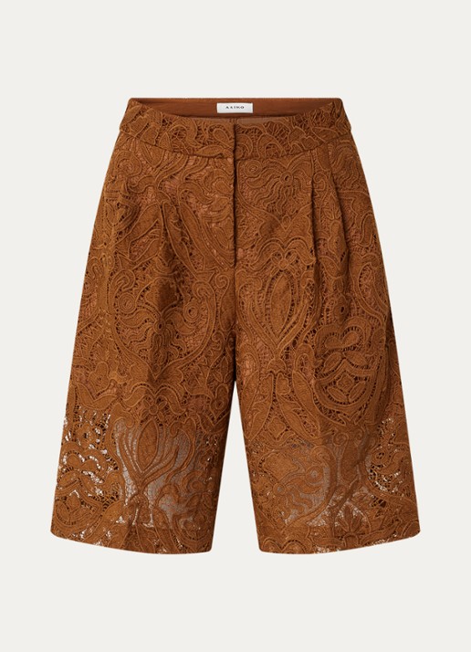 Aaiko Dionne mid waist korte broek met broderie - voorkant cognac