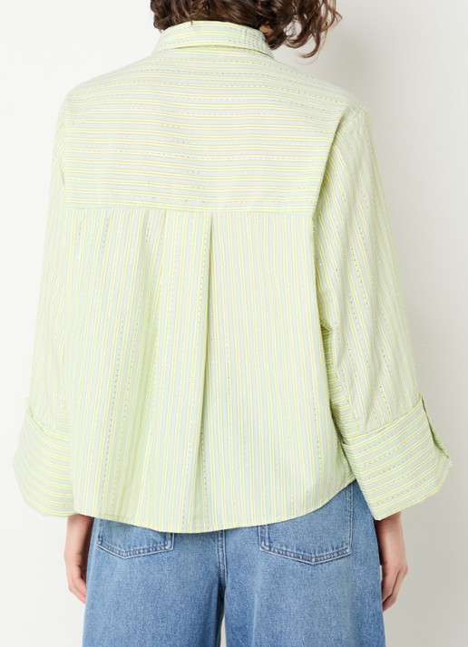 Aaiko Elda blouse met streepprint en strass - achterkant lichtgroen