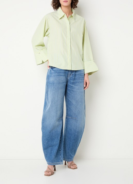 Aaiko Elda blouse met streepprint en strass - voorkant 4 lichtgroen