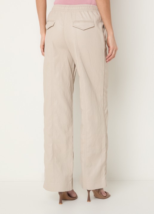 Aaiko Esila mid waist wide fit broek van imitatieleer - achterkant vanillegeel
