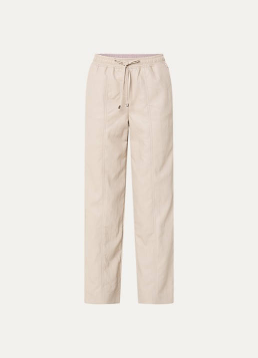 Aaiko Esila mid waist wide fit broek van imitatieleer - voorkant 2 vanillegeel