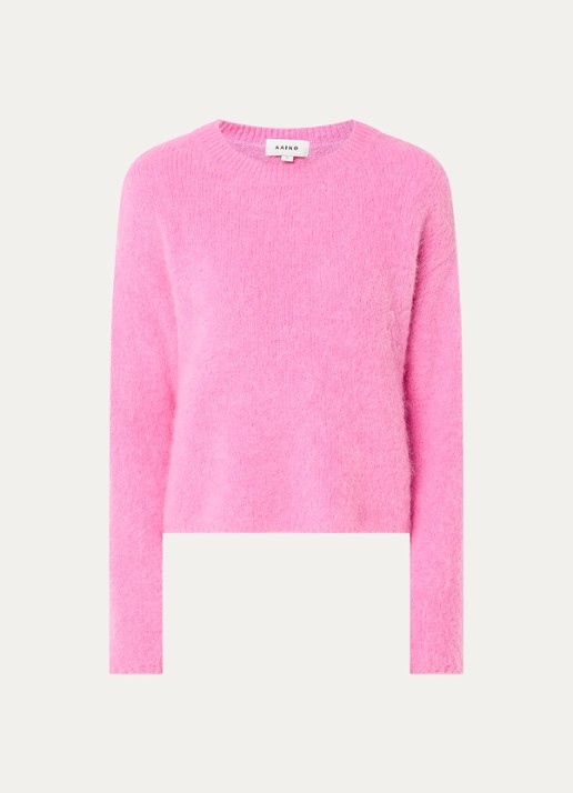 Aaiko Feline fijngebreide trui in alpaca wolblend - voorkant 3 roze