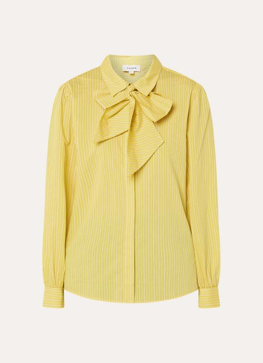 Aaiko Fenne blouse met sjaalkraag en streepprint - voorkant geel