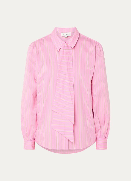 Aaiko Fenne blouse met sjaalkraag en streepprint - voorkant 3 roze