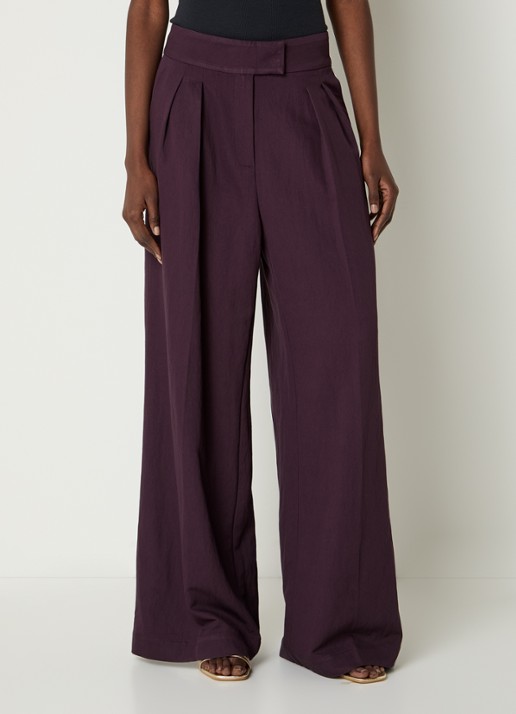 Aaiko Frederique high waist wide fit pantalon met steekzakken - detail aubergine