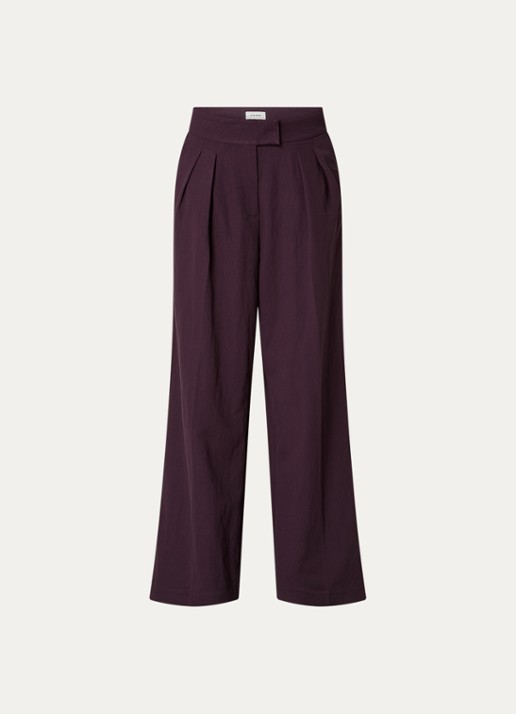 Aaiko Frederique high waist wide fit pantalon met steekzakken - voorkant 2 aubergine