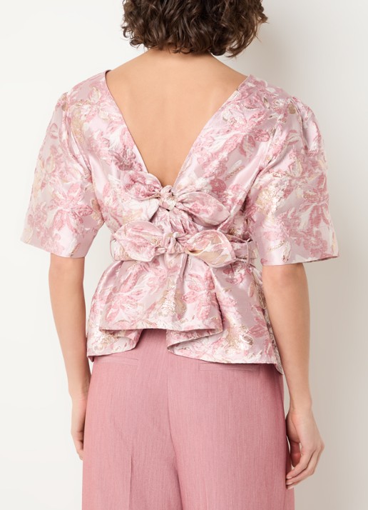 Aaiko Georgie top met jacquard dessin met strikceintuur - achterkant 3 lichtroze