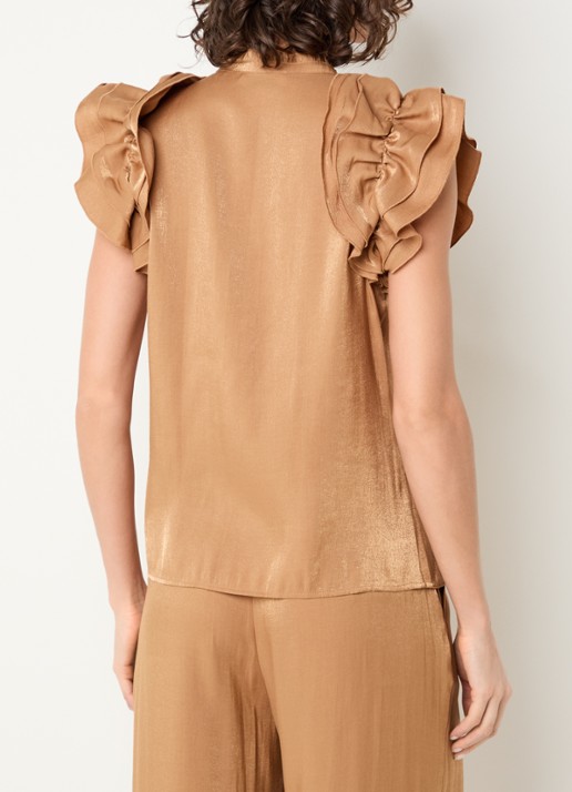 Aaiko Gezana Vis blouse met glanzende finish - achterkant camel