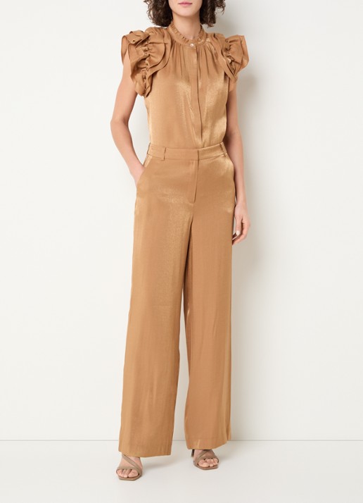 Aaiko Gezana Vis blouse met glanzende finish - voorkant 3 camel