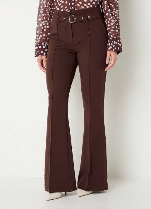 Aaiko Glenn mid waist flared fit pantalon met ceintuur en steekzakken - detail 3 bordeauxrood