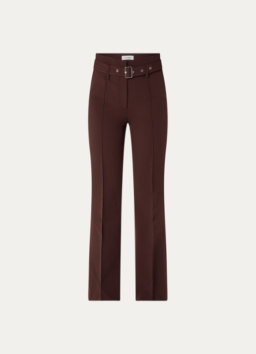Aaiko Glenn mid waist flared fit pantalon met ceintuur en steekzakken - voorkant bordeauxrood