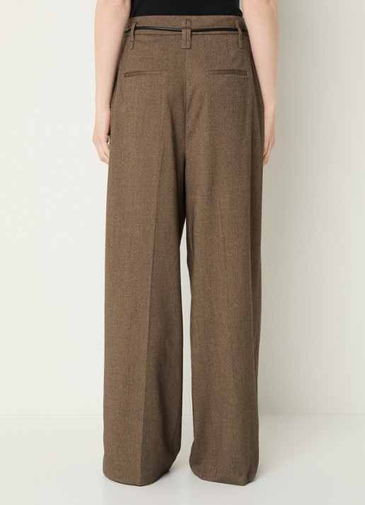 Aaiko Hailey Tweed mid waist wide fit pantalon met paspelzakken - achterkant 2 lichtbruin