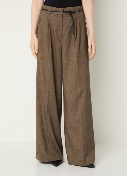 Aaiko Hailey Tweed mid waist wide fit pantalon met paspelzakken
