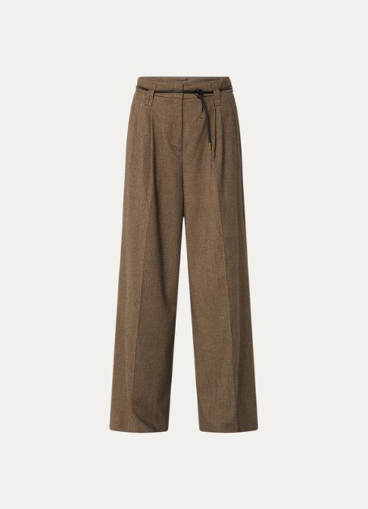 Aaiko Hailey Tweed mid waist wide fit pantalon met paspelzakken - voorkant 3 lichtbruin