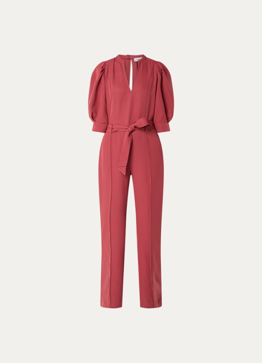 Aaiko Hellen jumpsuit met strikceintuur - voorkant steenrood