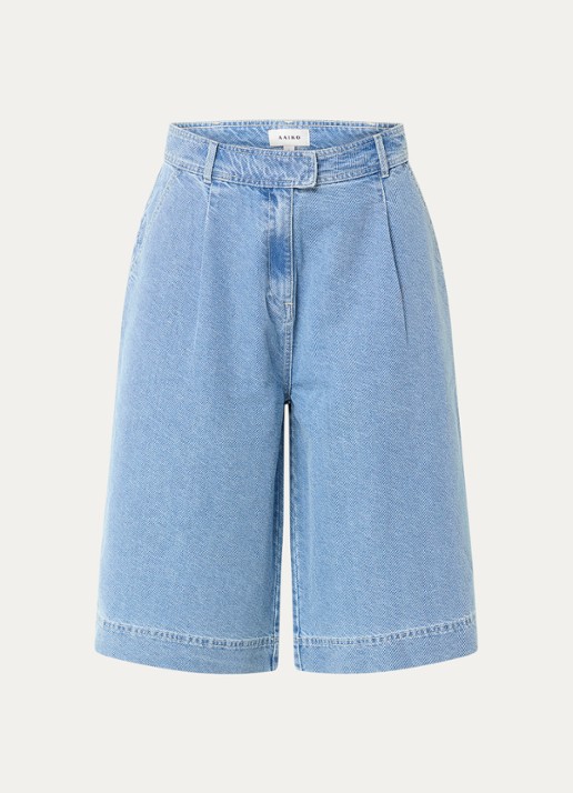 Aaiko Inaya high waist wide fit korte broek van denim - voorkant 2 indigo