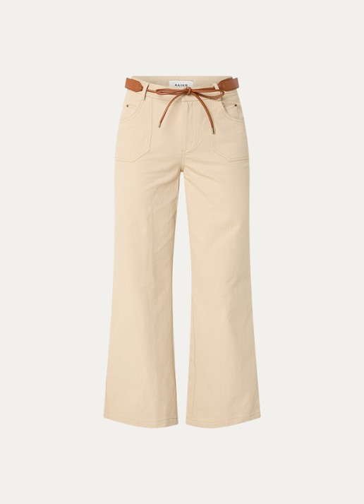 Aaiko Jael high waist flared fit broek met steekzakken - voorkant 2 beige
