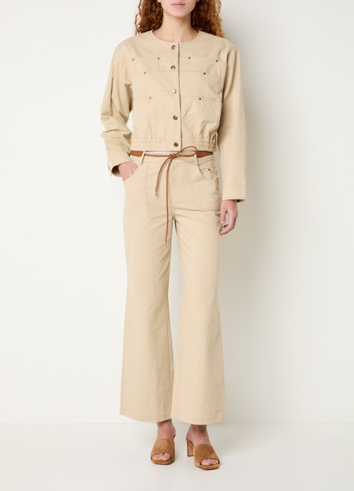 Aaiko Jael high waist flared fit broek met steekzakken - voorkant 3 beige